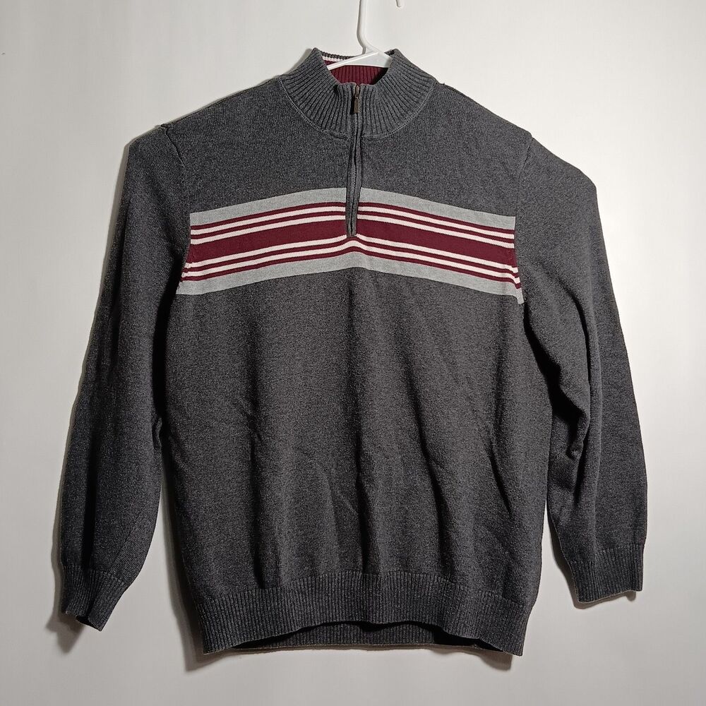 JA John Ashford Zipper Mock Neck Men's Sweater Size XXL Gray Maroon White